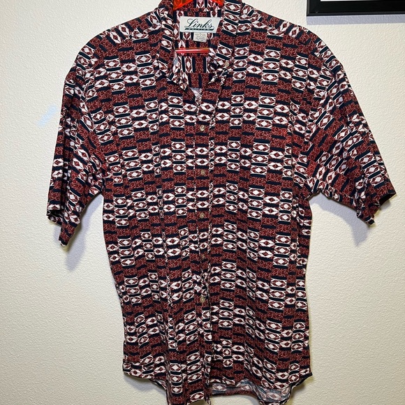 Link Red and Blue Casual Button Down Shirt Geometric Pattern - Picture 1 of 4